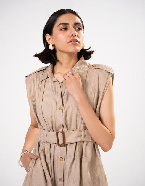 TEXTURED BUTTON DOWN DRESS
